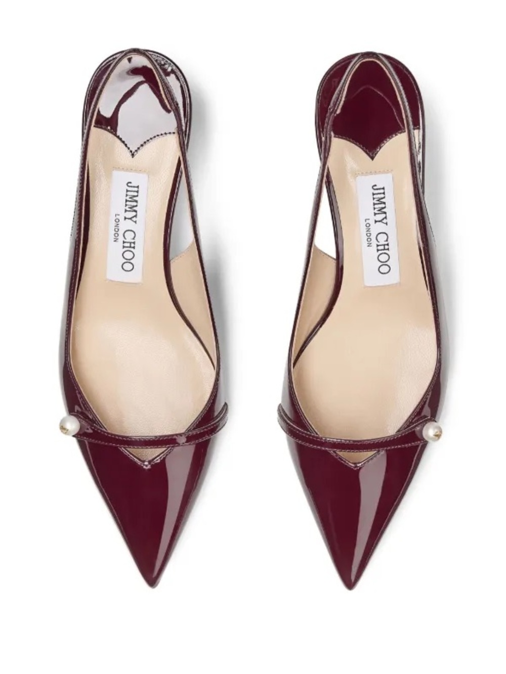 Jimmy Choo Wine Red Leather Pointed-Toe Heels with Clear Trim size 36.5